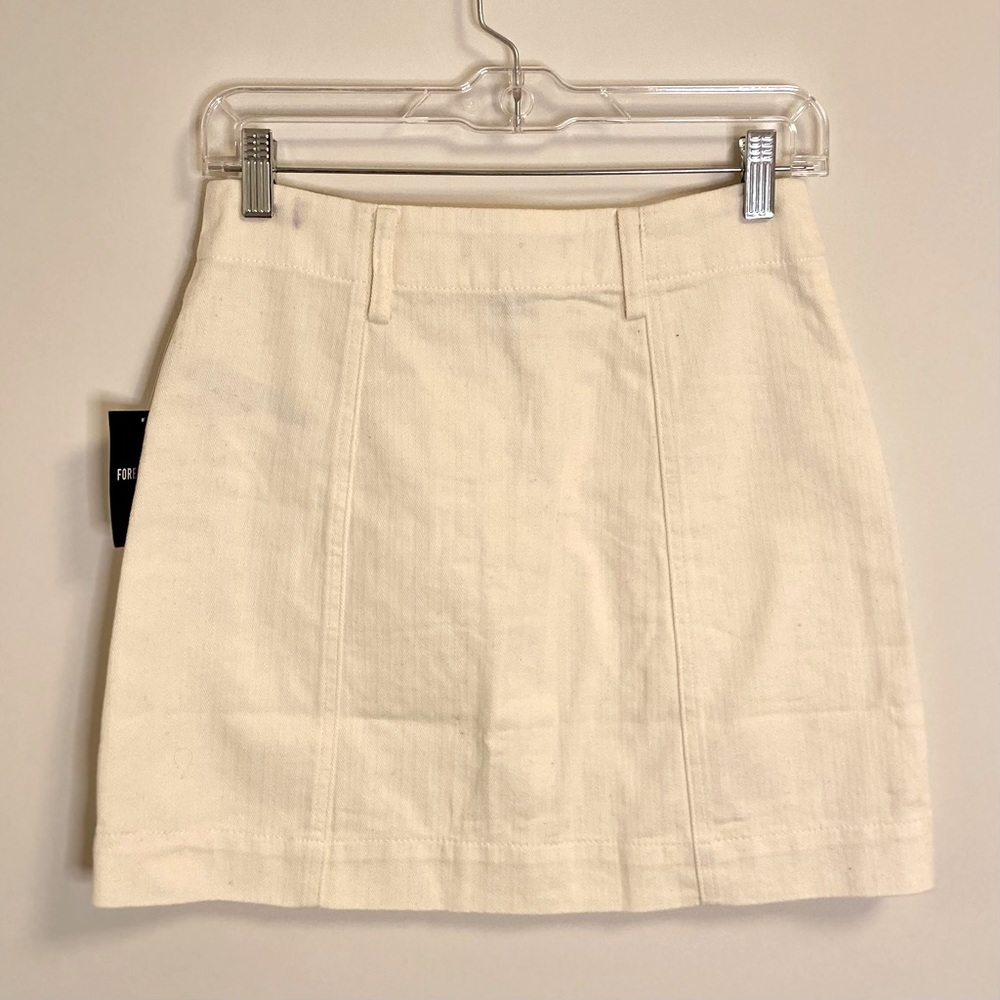 NWT FOREVER 21 Button Front Mini Skirt Pockets Cream S - Picture 4 of 5